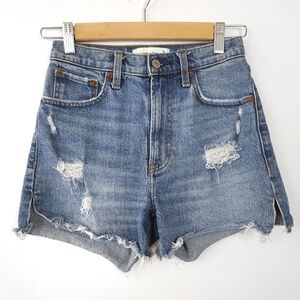 Abercrombie & Fitch High Rise 4" Jean Shorts Cutoff Distressed Medium Wash 24